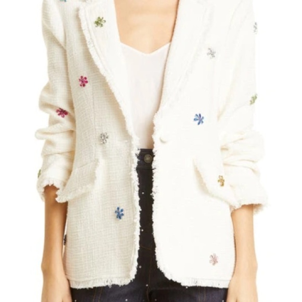 Cinq à Sept Khloe Boucle White Blazer with Colorful Floral Accents